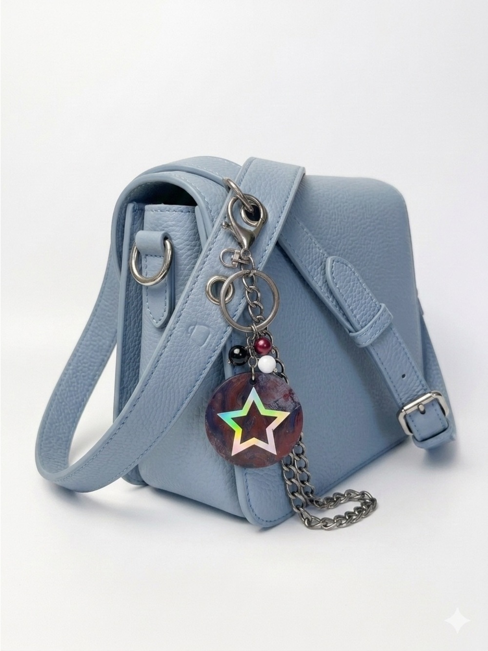 Americana Keychain or Bag Charm Holographic Star Red White and Blue Marble Dip